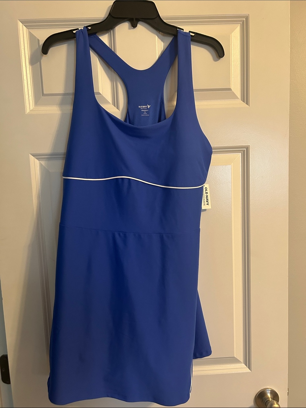 Old Navy Royal Blue Racerback Swim Dress with White Piping and Built in Shorts